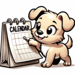 cartoon puppy with a calendar that has no words